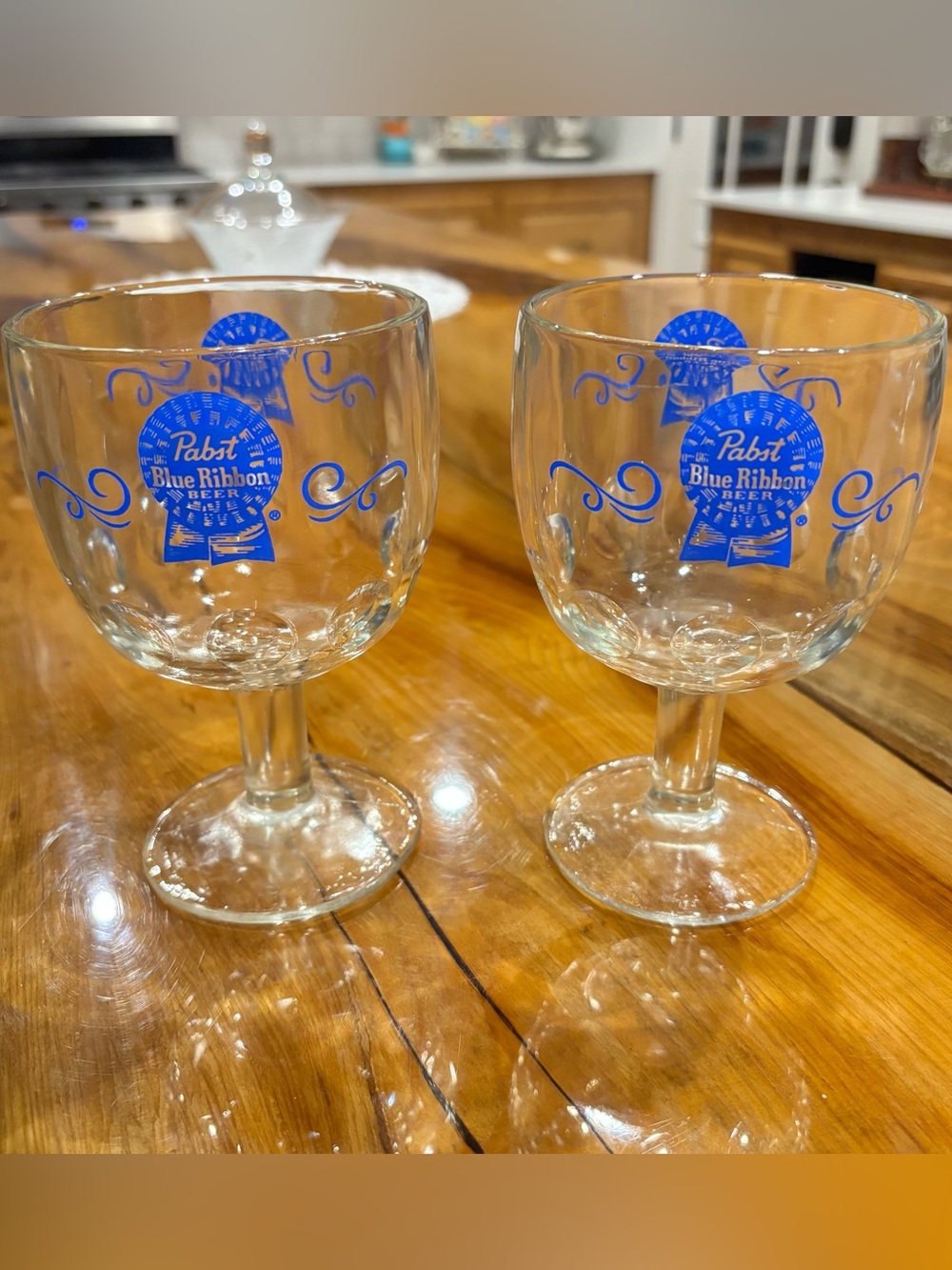 Pabst Blue Ribbon Beer Thumbprint Stemmed Glass Goblet Vintage Barware